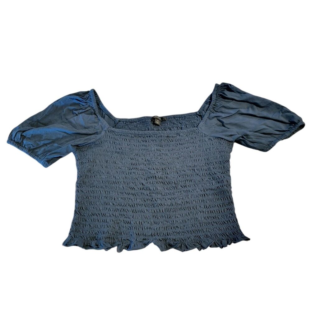 J. Crew Smocked Broke-In Jersey Cropped Top Blouse Navy Blue Sz Medium